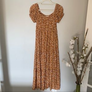 Dark Mustard Floral Off Shoulder Tiered Maternity Dress